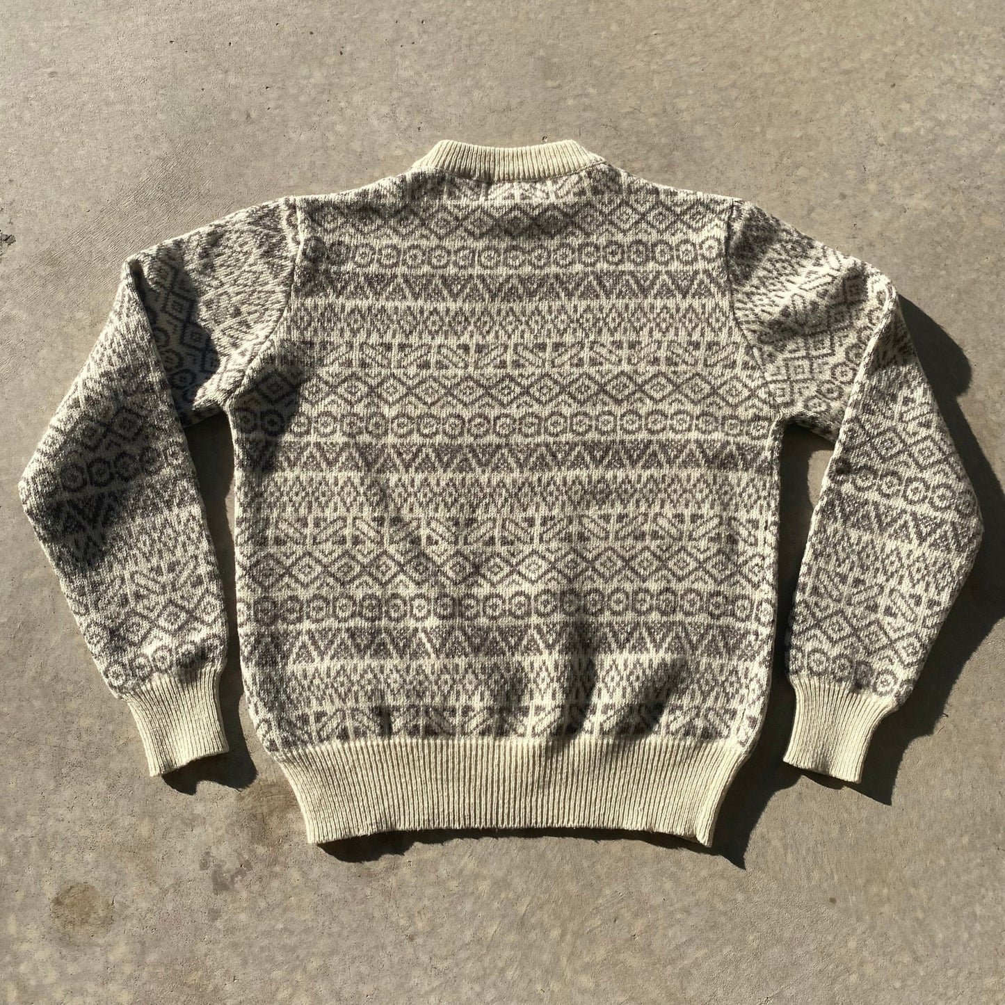 Vintage Grandpa Sweater Royal Robbins Cream Wool Fair Isle Print Mock Neck Sz L