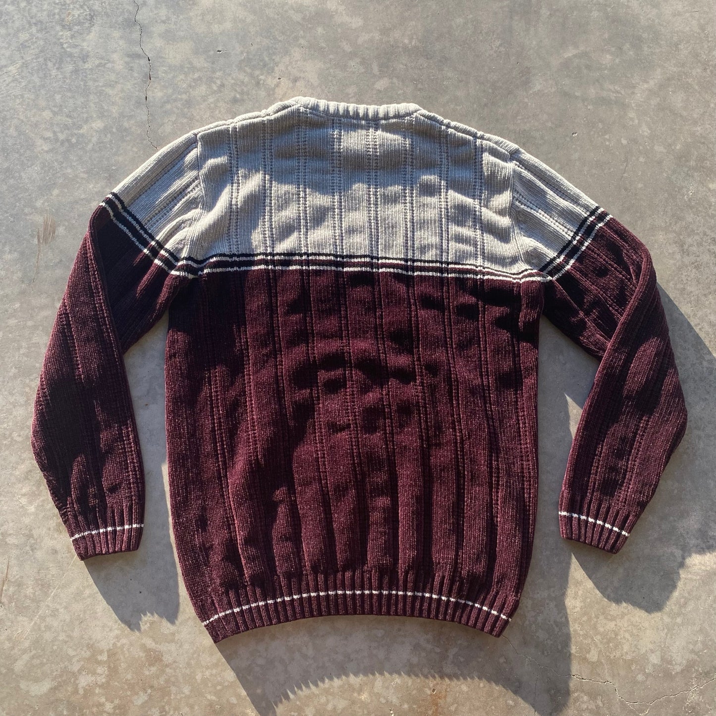 90s Mens Sweater Crewneck Pullover Knit Grandpa Sweater Maroon Gray Ribbed Sz M