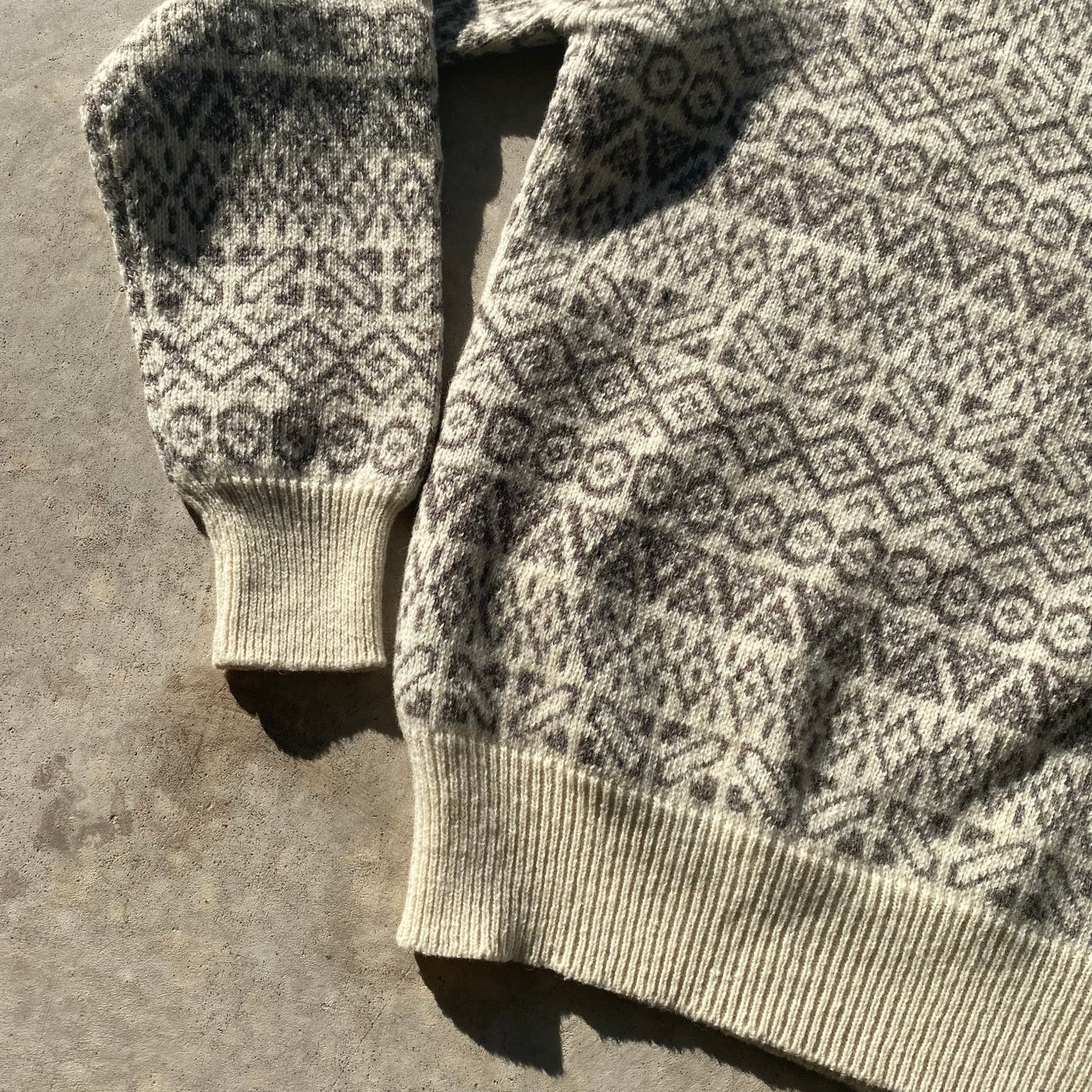 Vintage Grandpa Sweater Royal Robbins Cream Wool Fair Isle Print Mock Neck Sz L