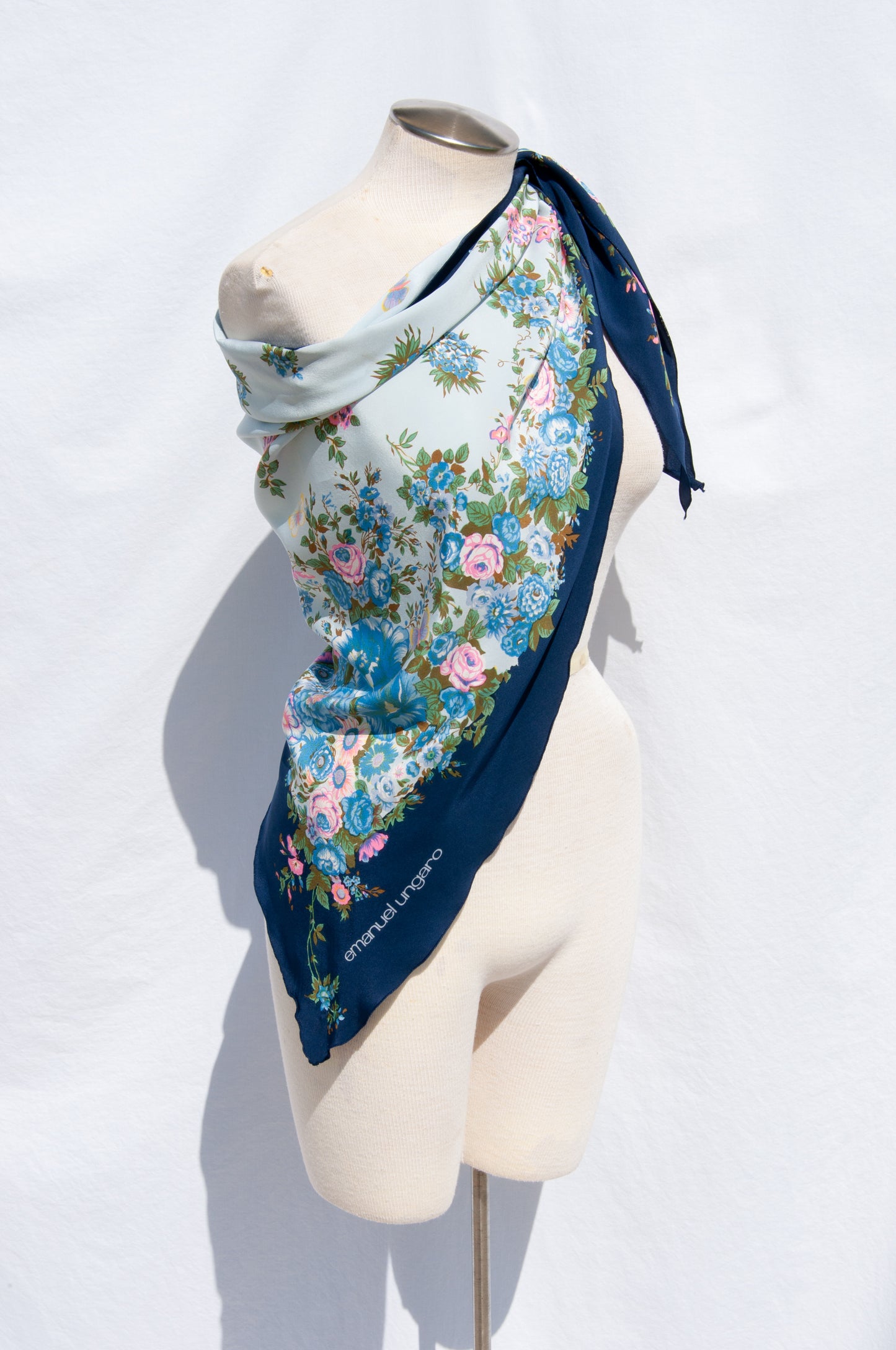 EMANUEL UNGARO 1978 DOCUMENTED VINTAGE FLORAL SILK TRIANGULAR SCARF