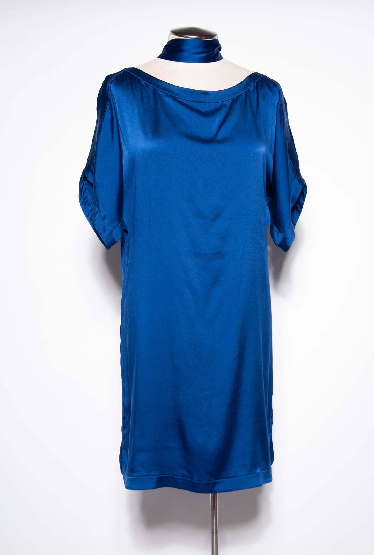 DIANE VON FURSTENBURG MODERN BLUE SILK DRAPED DRESS