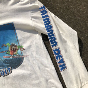 Vtg 90s Tasmanian Devil Alien Pursuit Graphic T Shirt Skiing Looney Tunes M/L