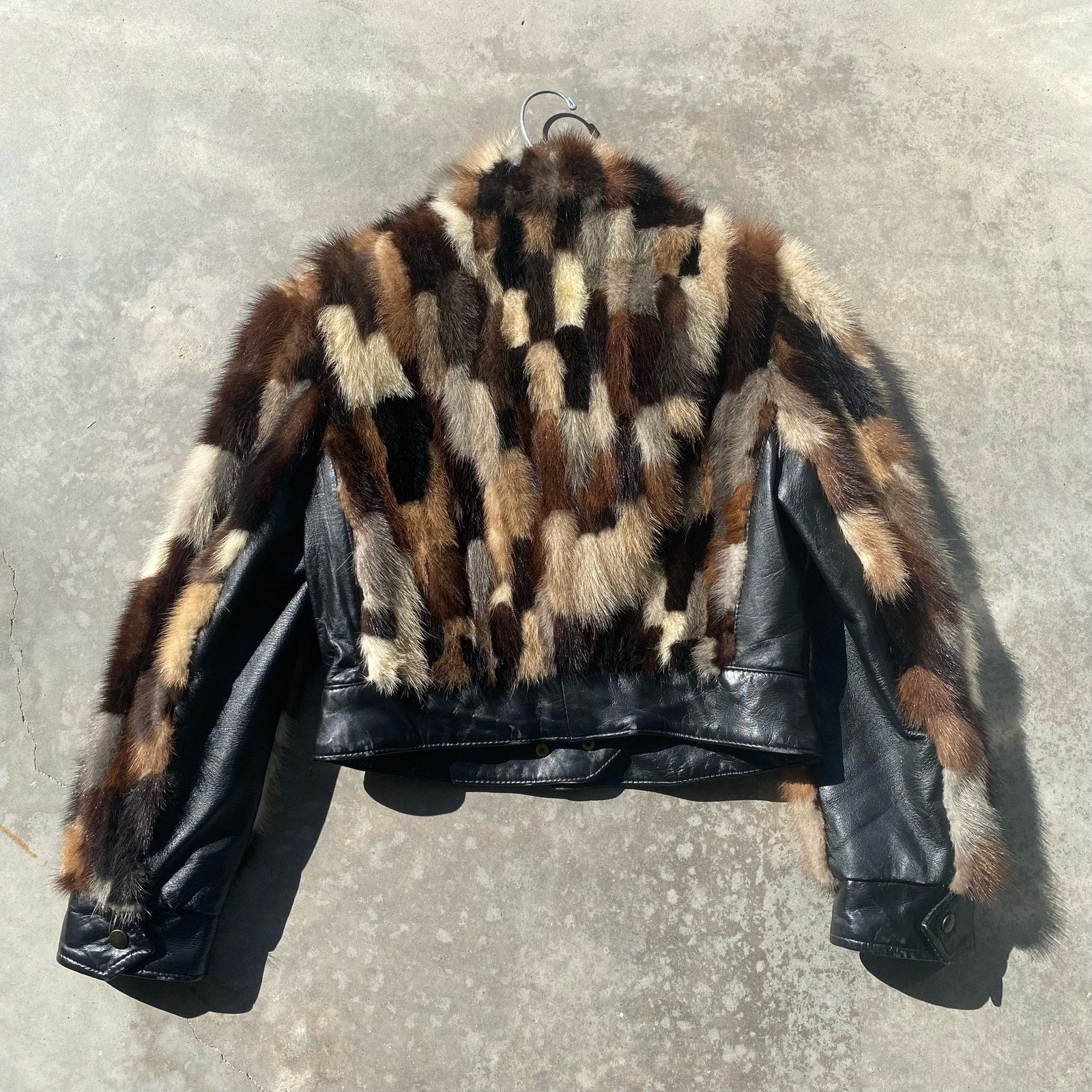 70s Mink Cropped Jacket Chic Womens Leather Fur Coat Bond Girl