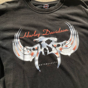 Vintage 2002 Harley Davidson T Shirt Graphic Silver Wings Thrashed T Shirt Sz XL