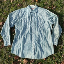 Vtg Men's Pearl Snap Shirt Sz XL 80s Green Stripe Button Down Western Shirt