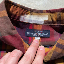 Vintage Guess Shirt Mens Long Sleeve Button Down Cotton Linen Plaid 90s Sz L