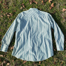 Vtg Men's Pearl Snap Shirt Sz XL 80s Green Stripe Button Down Western Shirt