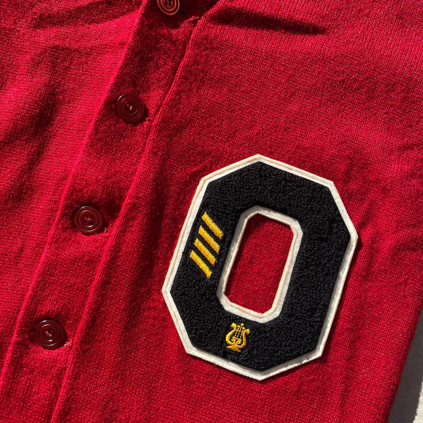 60s Mens Cardgian Collegiate Vintage Grandpa Sweater "O" Patch Chain Stitch Sz42