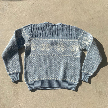 70s Men's Sweater Vintage Baby Blue and White Cable Knit Sweater Sz Large