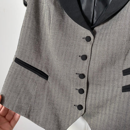 2000s Womens Top Vintage Office Siren Top Tuxedo Vibes Y2K Indie Sleeze SS Sz L