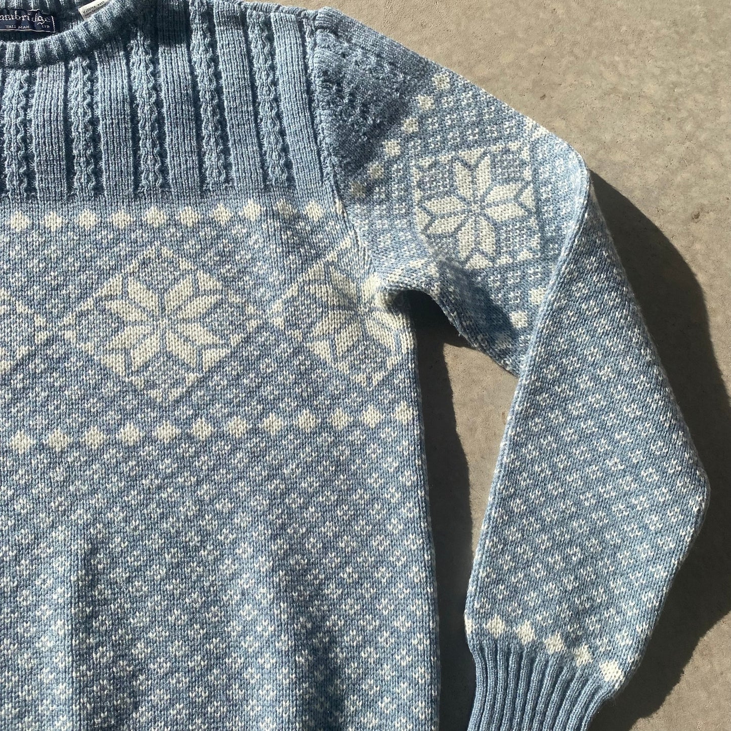 70s Men's Sweater Vintage Baby Blue and White Cable Knit Sweater Sz Large