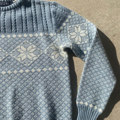 70s Men's Sweater Vintage Baby Blue and White Cable Knit Sweater Sz Large