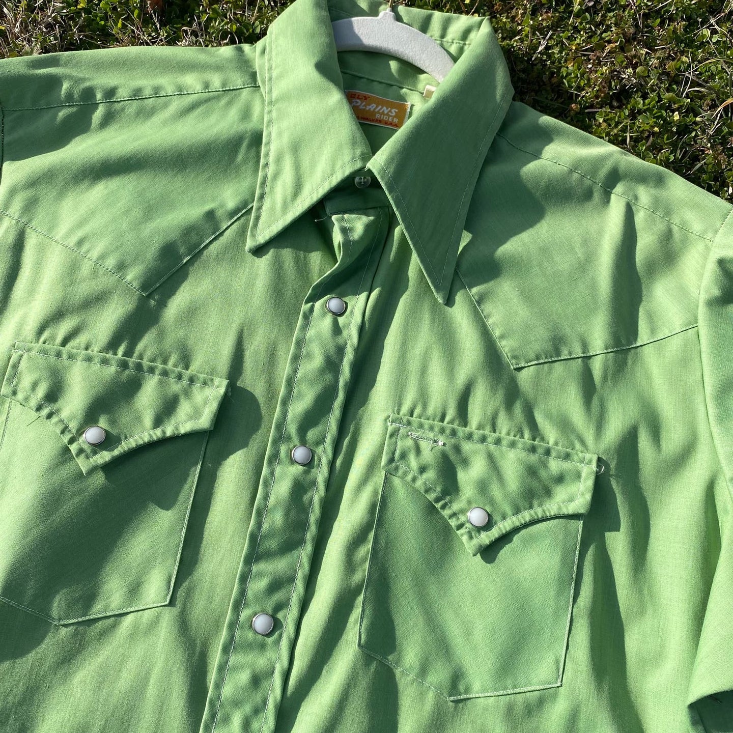 Ely Plains 70s Pearl Snap Shirt SzXL Green Cotton Button Down Mens 