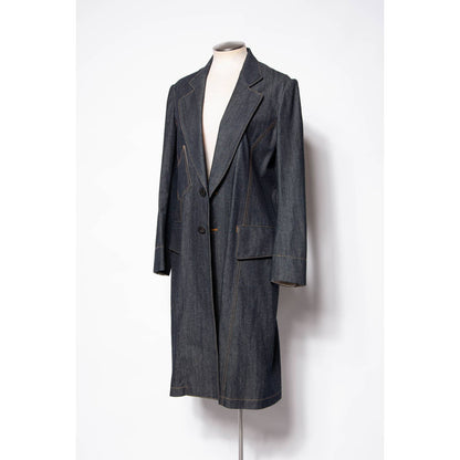 Regulation Yohji Yamamoto Coat Dark Blue Denim Cotton Duster Trench Coat SZ S/M