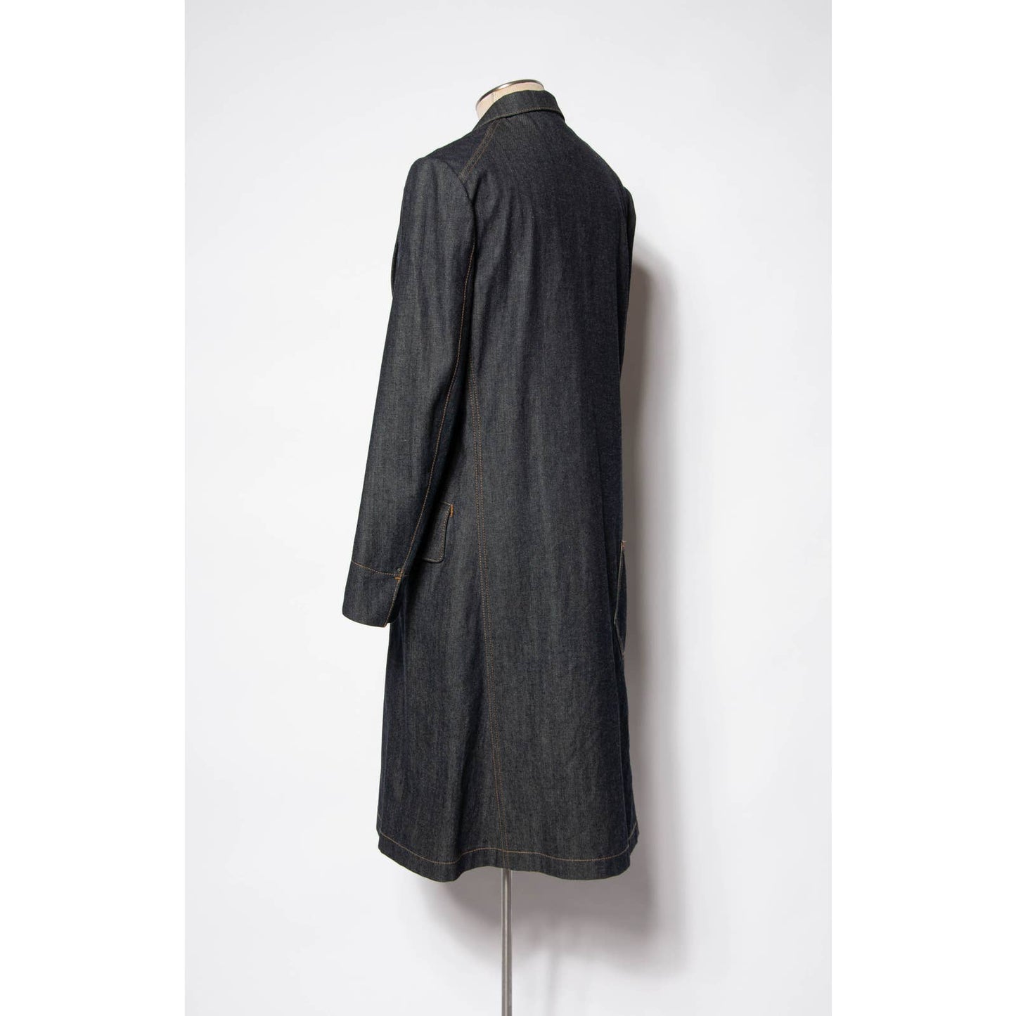 Regulation Yohji Yamamoto Coat Dark Blue Denim Cotton Duster Trench Coat SZ S/M