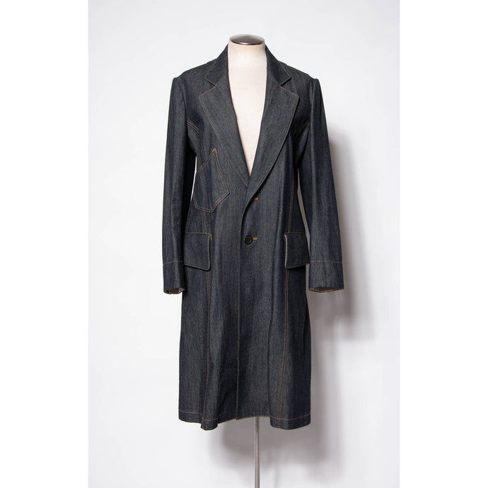 Regulation Yohji Yamamoto Coat Dark Blue Denim Cotton Duster Trench Coat SZ S/M