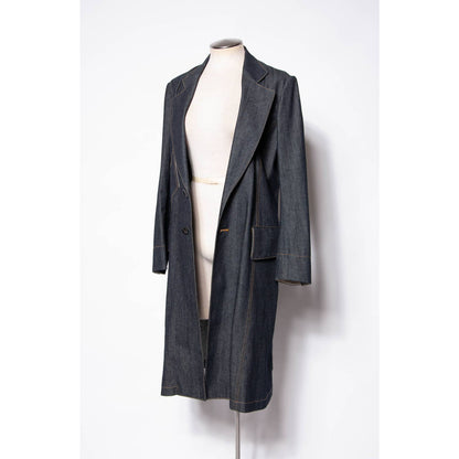Regulation Yohji Yamamoto Coat Dark Blue Denim Cotton Duster Trench Coat SZ S/M