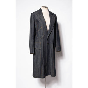 Regulation Yohji Yamamoto Coat Dark Blue Denim Cotton Duster Trench Coat SZ S/M