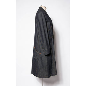 Regulation Yohji Yamamoto Coat Dark Blue Denim Cotton Duster Trench Coat SZ S/M