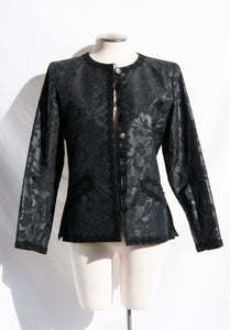 YVES SAINT LAURENT STRUCTURED BLACK FLORAL SILK JACKET