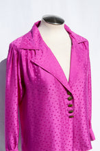 YVES SAINT LAURENT 1990S FUSCHIA RAW SILK POLKA DOT SHIRT
