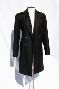 CLAUDE MONTANA BLACK DOUBLE BREASTED LIGHTWEIGHT WOOL COAT