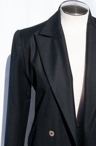 CLAUDE MONTANA BLACK DOUBLE BREASTED LIGHTWEIGHT WOOL COAT