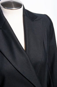 CLAUDE MONTANA BLACK DOUBLE BREASTED LIGHTWEIGHT WOOL COAT
