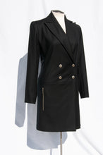 CLAUDE MONTANA BLACK DOUBLE BREASTED LIGHTWEIGHT WOOL COAT