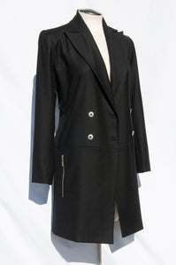 CLAUDE MONTANA BLACK DOUBLE BREASTED LIGHTWEIGHT WOOL COAT