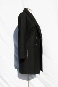 CLAUDE MONTANA BLACK DOUBLE BREASTED LIGHTWEIGHT WOOL COAT