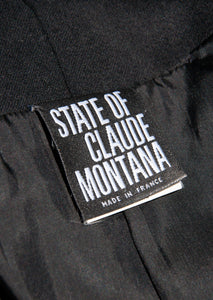 CLAUDE MONTANA BLACK DOUBLE BREASTED LIGHTWEIGHT WOOL COAT
