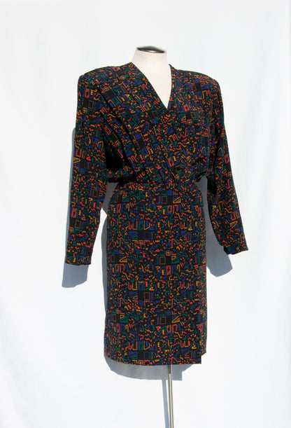 CHLOE VINTAGE PLEATED PATTERNED SILK DRESS