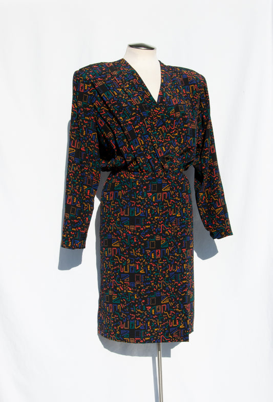 CHLOE VINTAGE PLEATED PATTERNED SILK DRESS