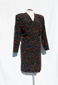CHLOE VINTAGE PLEATED PATTERNED SILK DRESS