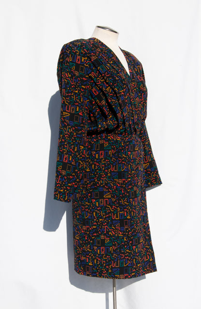 CHLOE VINTAGE PLEATED PATTERNED SILK DRESS