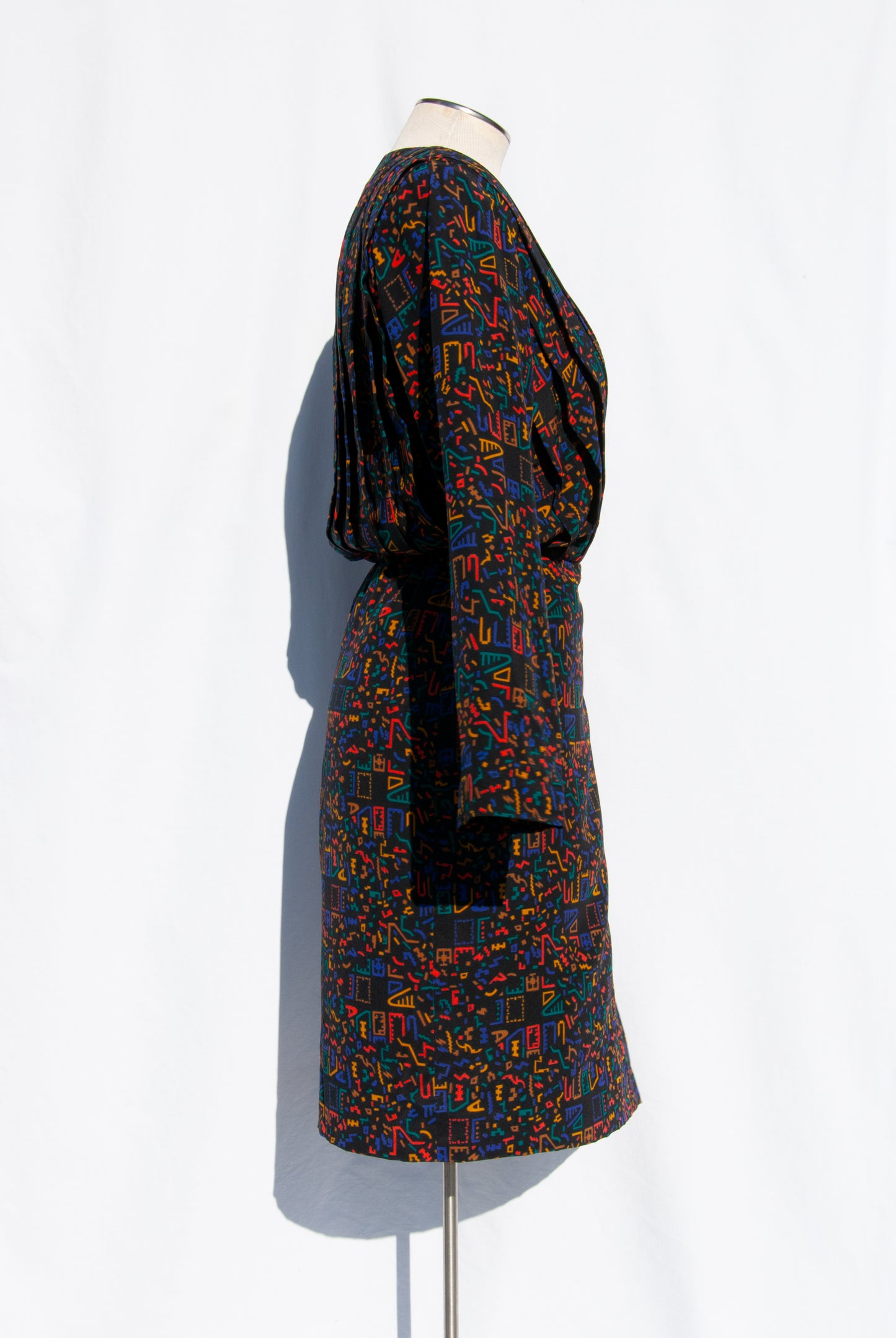 CHLOE VINTAGE PLEATED PATTERNED SILK DRESS