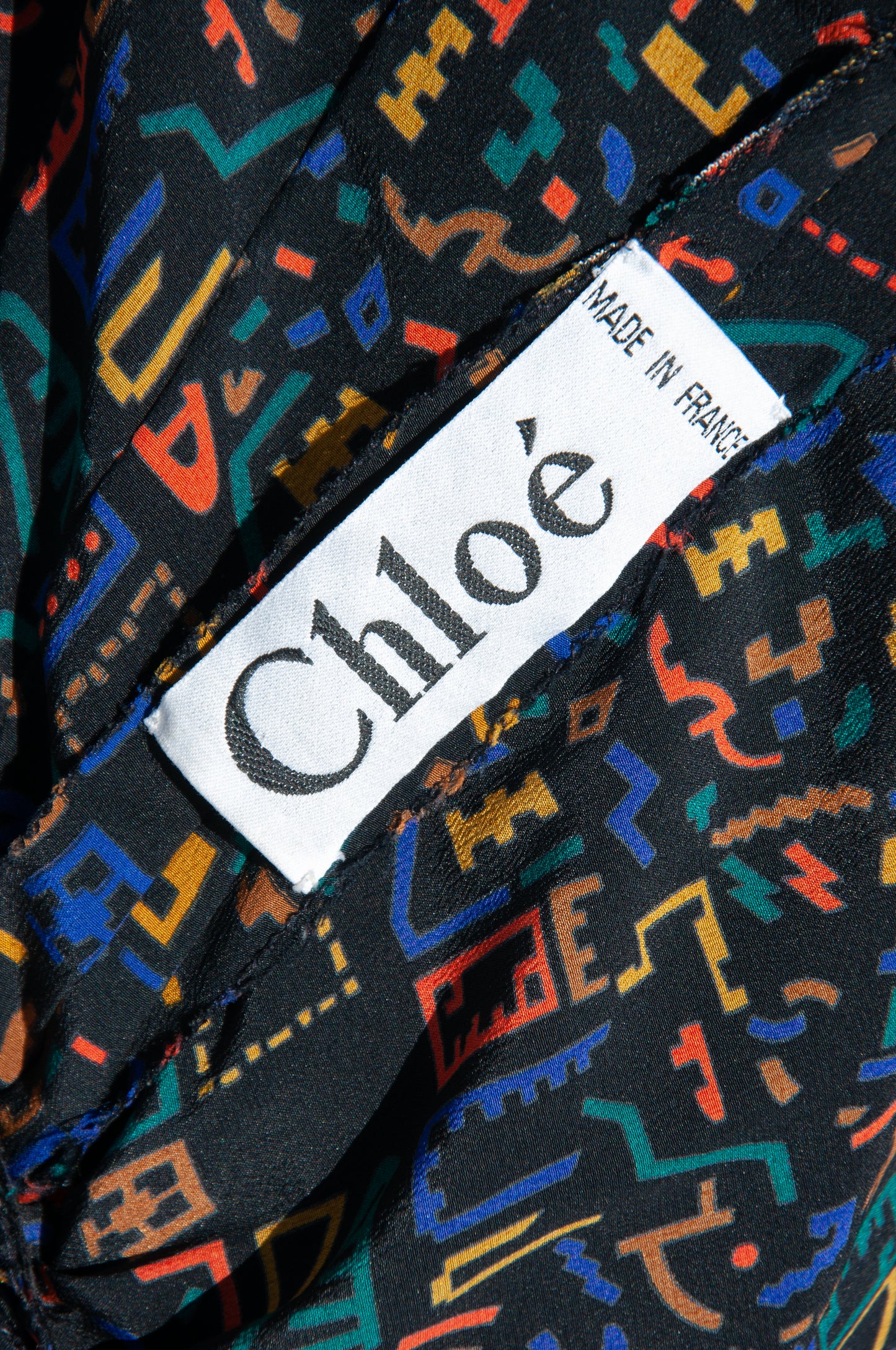 CHLOE VINTAGE PLEATED PATTERNED SILK DRESS