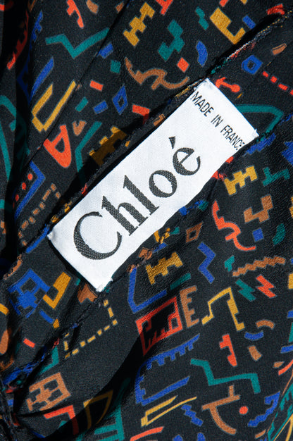 CHLOE VINTAGE PLEATED PATTERNED SILK DRESS