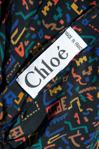 CHLOE VINTAGE PLEATED PATTERNED SILK DRESS