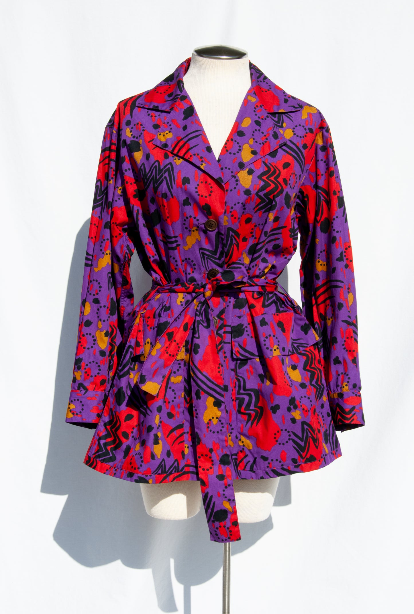 YVES SAINT LAURENT PURPLE AND RED VINTAGE 1990S BELTED COTTON JACKET/SHIRT