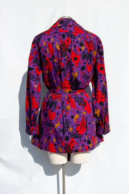 YVES SAINT LAURENT PURPLE AND RED VINTAGE 1990S BELTED COTTON JACKET/SHIRT