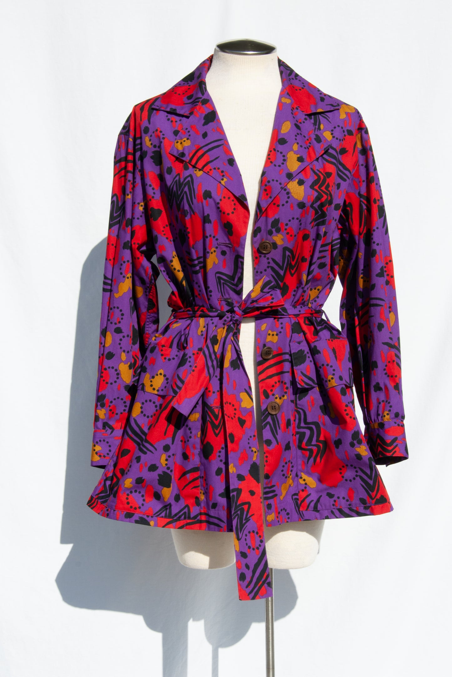 YVES SAINT LAURENT PURPLE AND RED VINTAGE 1990S BELTED COTTON JACKET/SHIRT
