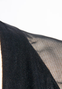 I.MAGNIN 1970S PURPLE AND BLACK FLORAL CAPE SLEEVE DRESS