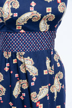 NEIMAN MARCUS 1970S NAVY PAISLEY HALTER NECK DRESS