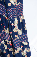 NEIMAN MARCUS 1970S NAVY PAISLEY HALTER NECK DRESS