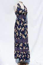 NEIMAN MARCUS 1970S NAVY PAISLEY HALTER NECK DRESS