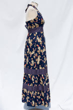 NEIMAN MARCUS 1970S NAVY PAISLEY HALTER NECK DRESS