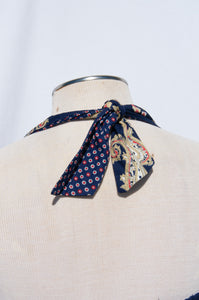 NEIMAN MARCUS 1970S NAVY PAISLEY HALTER NECK DRESS