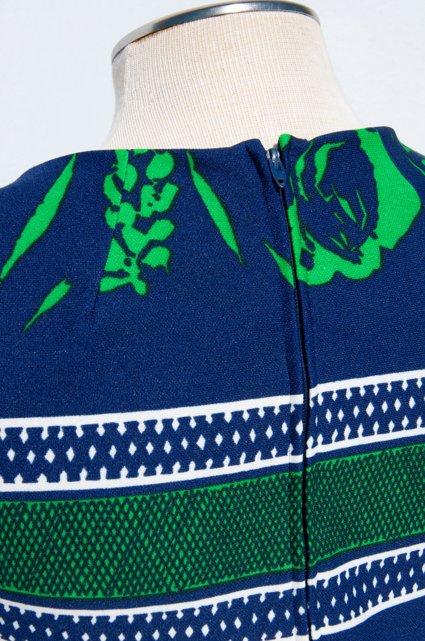SAKS FIFTH AVENUE 1970S BLUE AND GREEN FLORAL MAXI DRESS